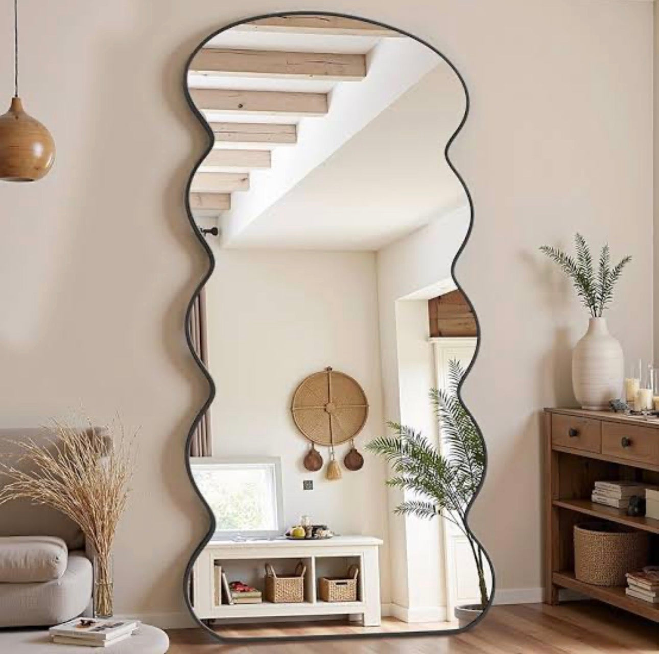 Aesthetic Wavy Black Border Mirror - Only deliverable in Delhi/NCR