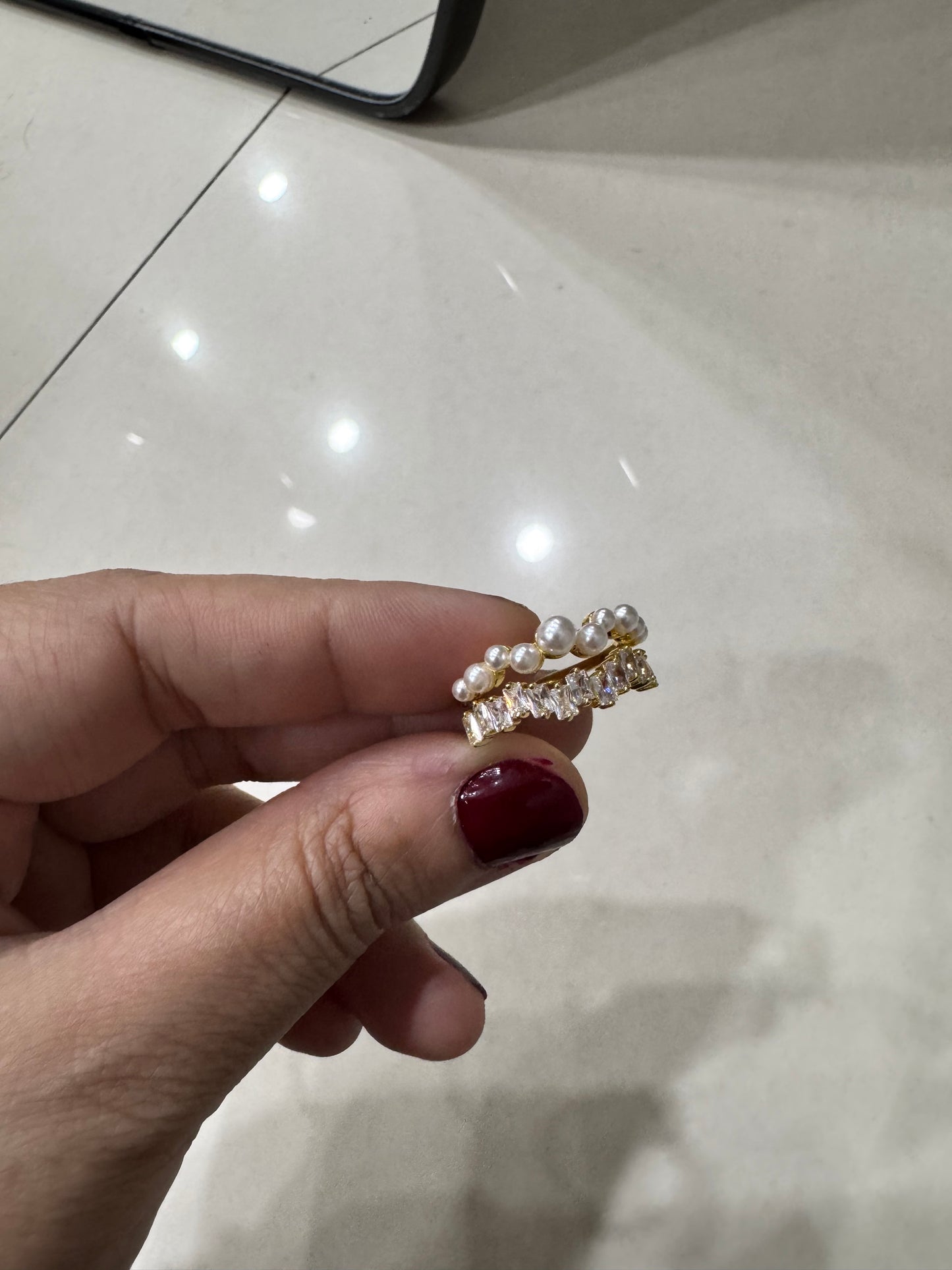 Elegant Gold Double Layered Pearl Minimalist Ring