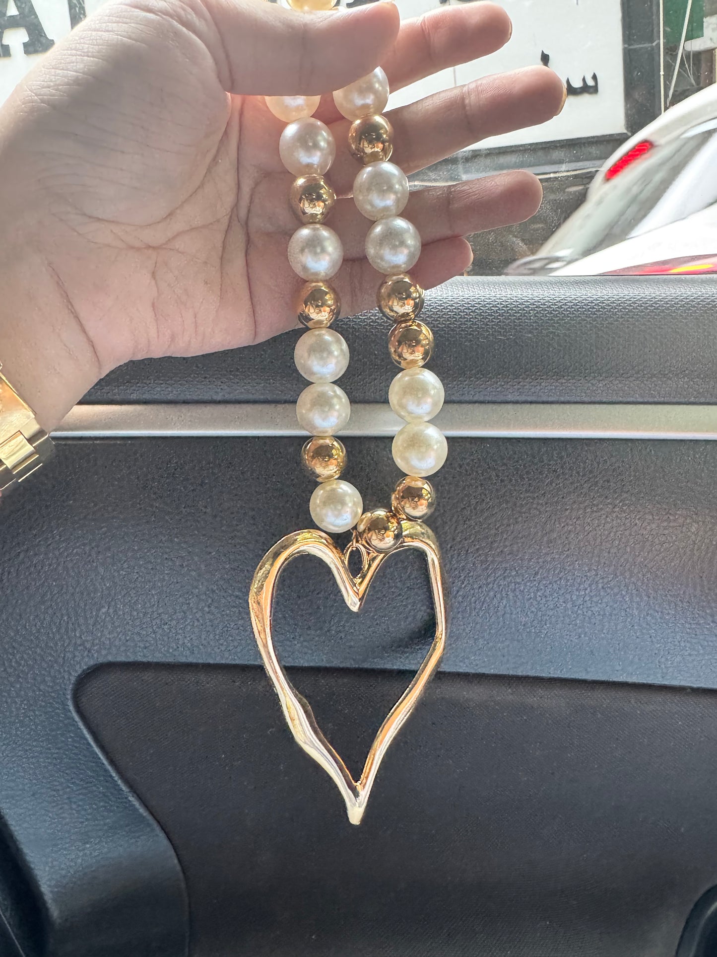 Gold Plated Large Metal Heart Pearls Statement Necklace