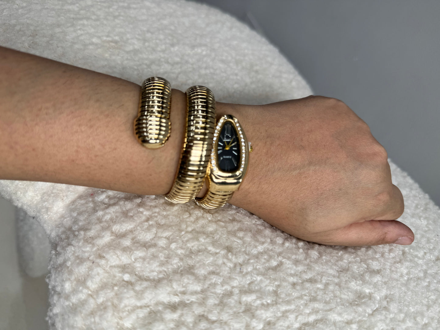 Exquisite Gold Plated Spiral Snake Watch / Serpentine Bracelet