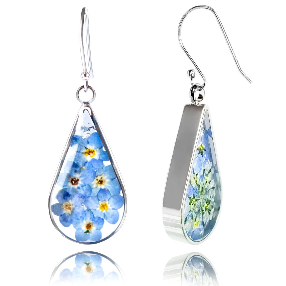 925 Sterling Silver Forget Me Not Pendant & Earrings Gift Set