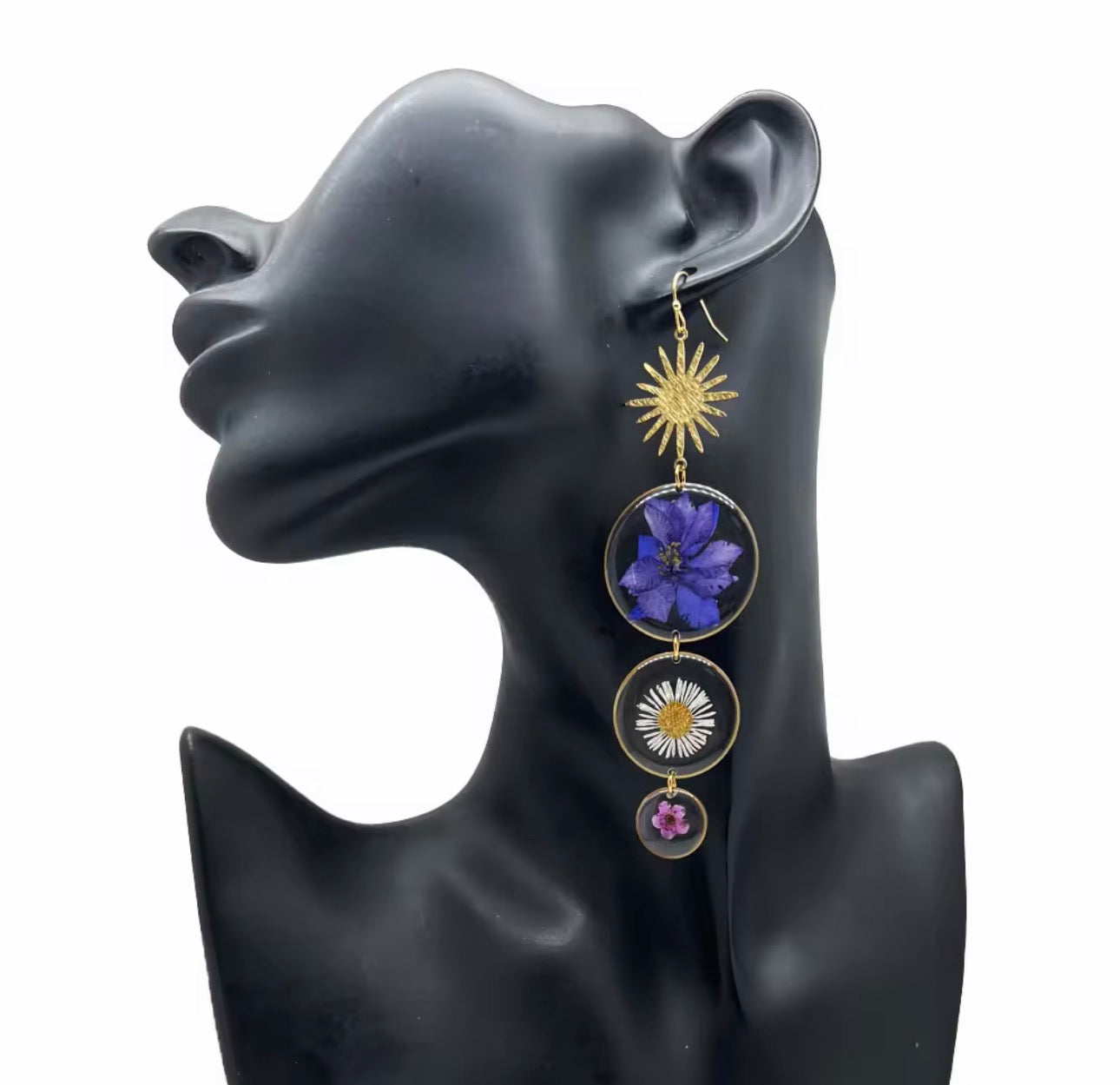 Elegant Drop Earrings with Real Pressed Dried Flowers