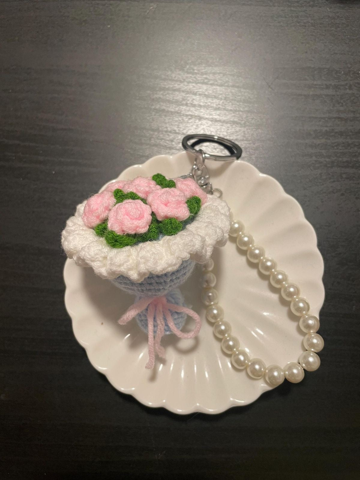 Crochet Mini Rose Bouquet Keychain