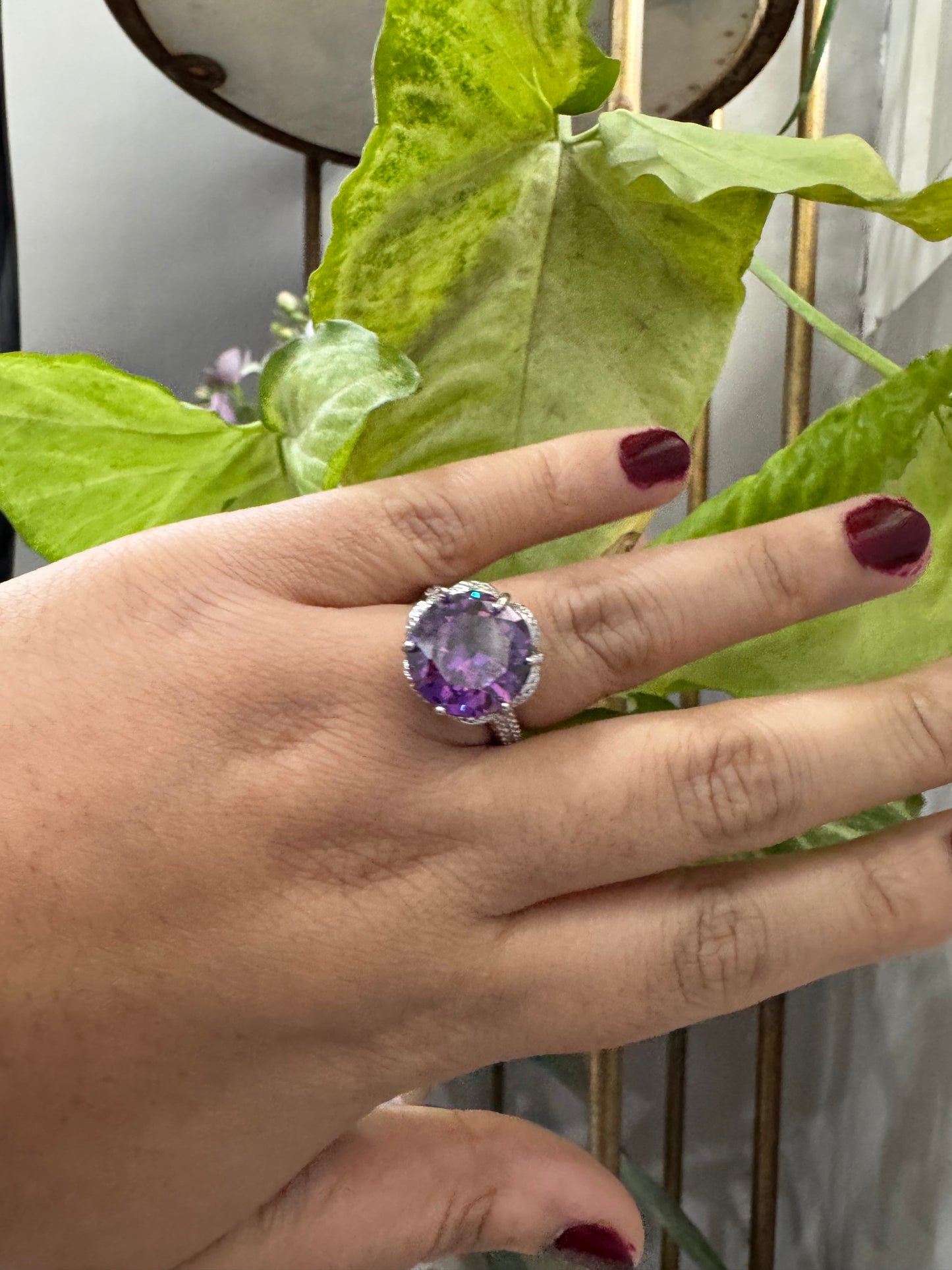 Luxury Amethyst Cut Silver Plated Faceted Ring