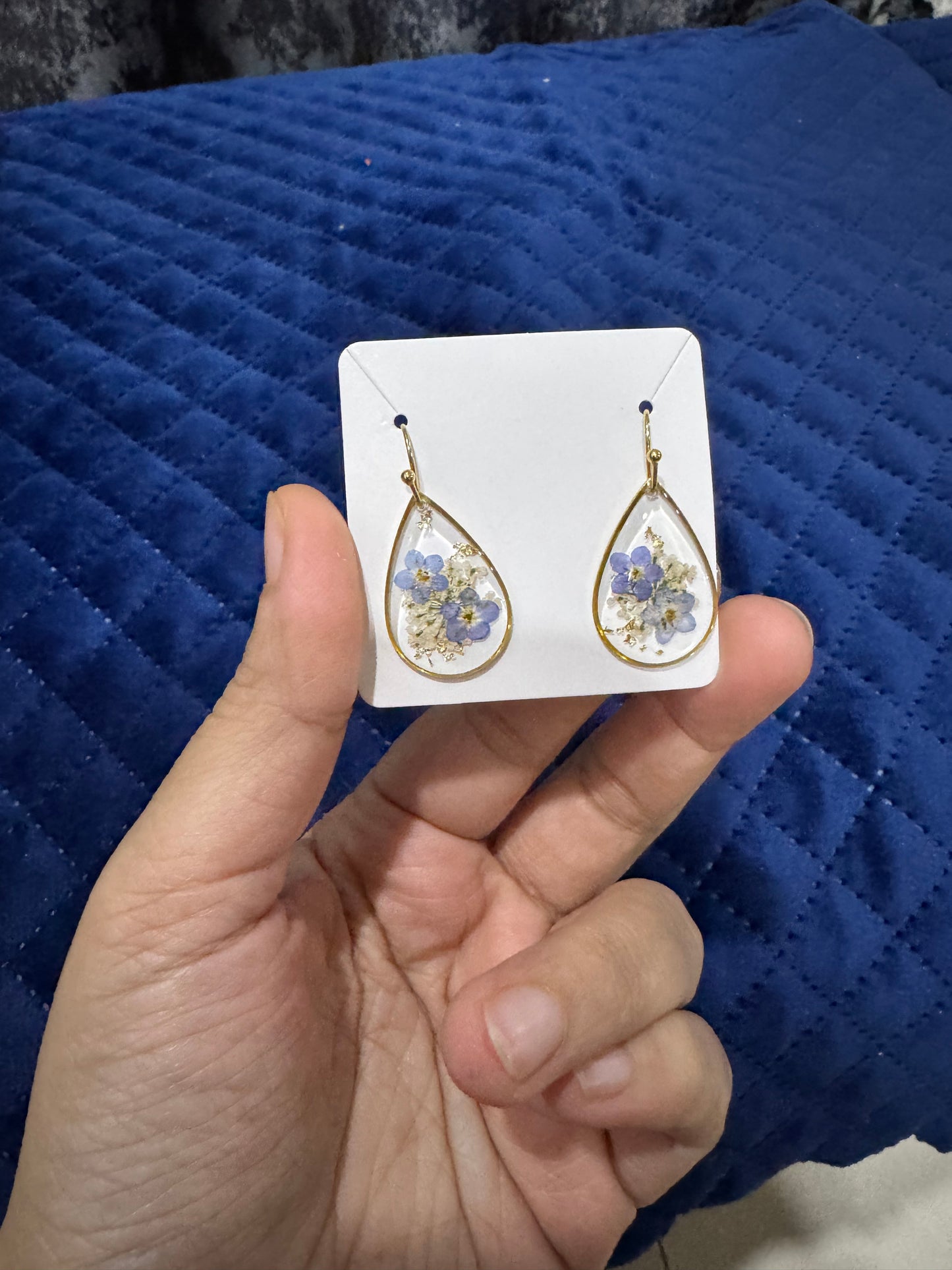 Earrings with Real Forget-Me-Not Pressed Flowers