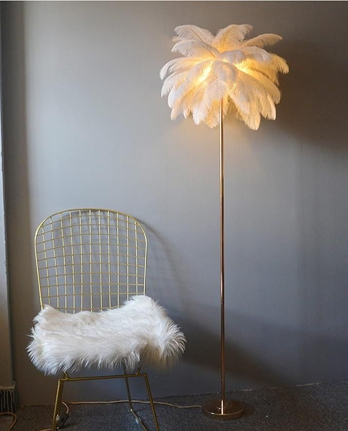 Decorative Ostrich Feather Floor Lamp with Straight Stand