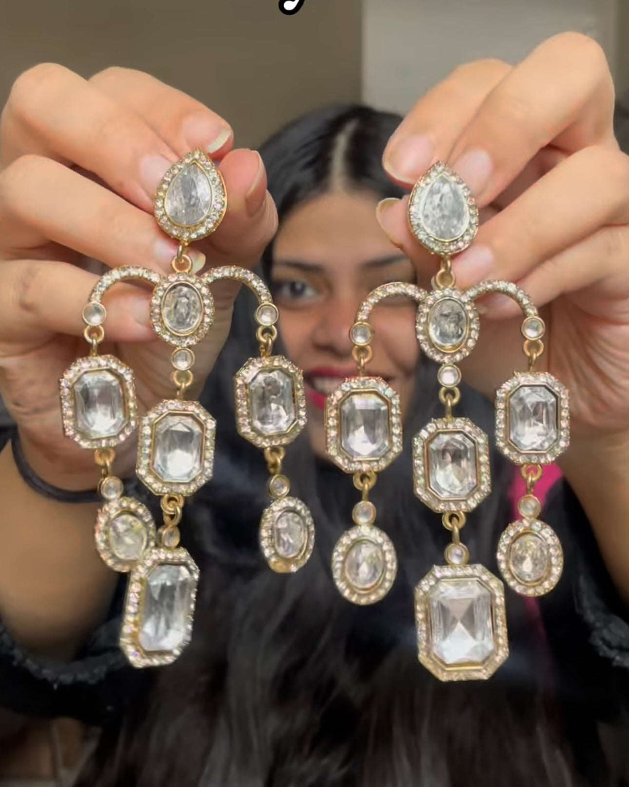 Large Kundan Branches Drop Earrings