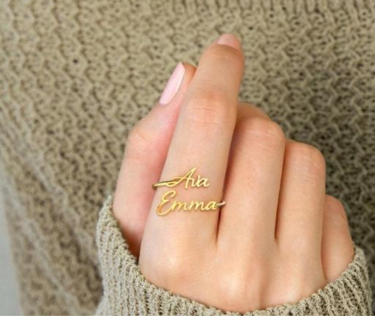 Personalised Double Name Gold Ring