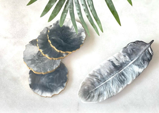 Decorative Grey Feather Tray