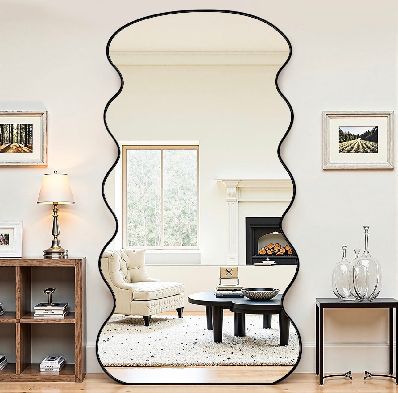 Aesthetic Wavy Black Border Mirror - Only deliverable in Delhi/NCR