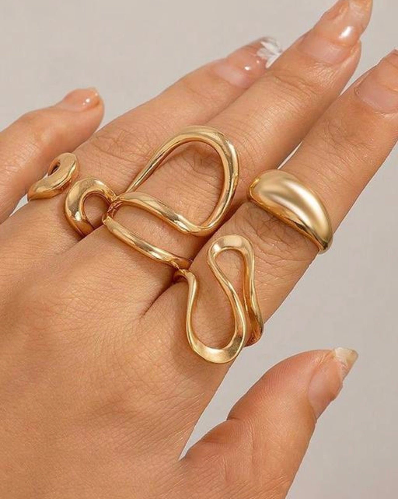 Set of 4 Chic Geometric Irregular Adjustable Rings