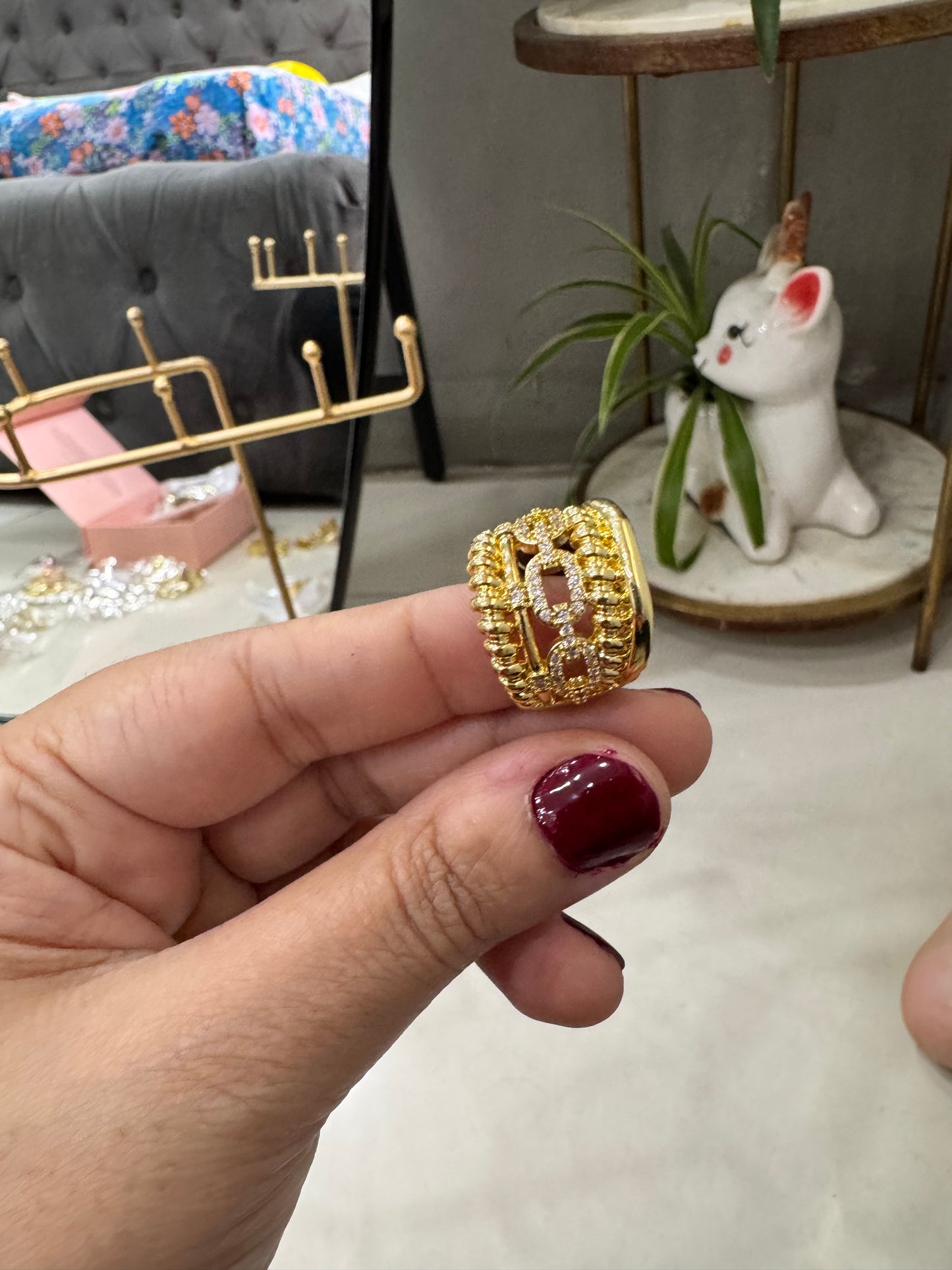 Chunky Gold Plated Layered Link Chain Ring