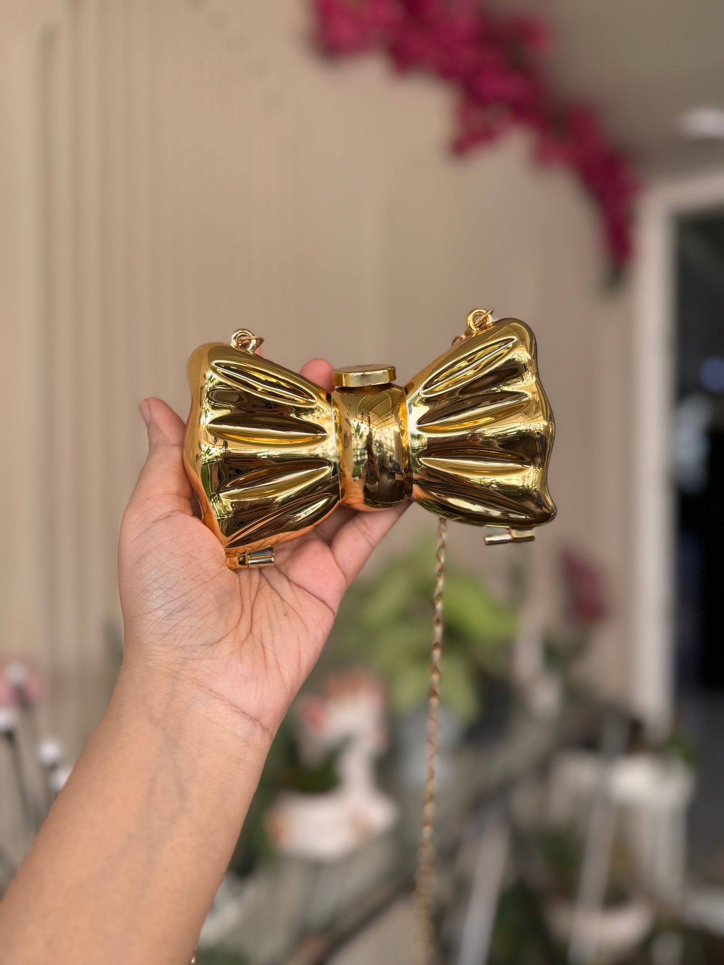 Mini Metal Bow Crossbody Bag, Mini Gold Bow Sling Bag