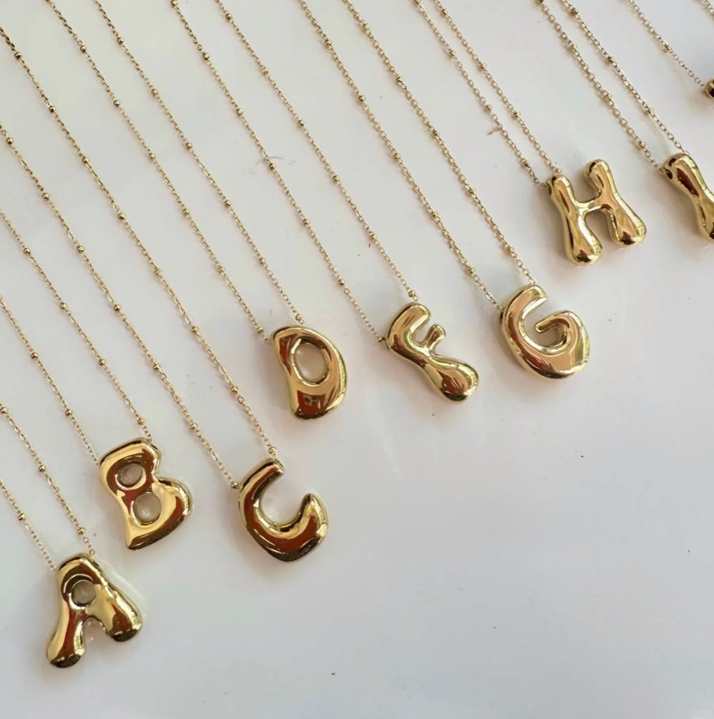 18k Gold Plated Balloon Letter Initial Alphabet Bubble Necklace