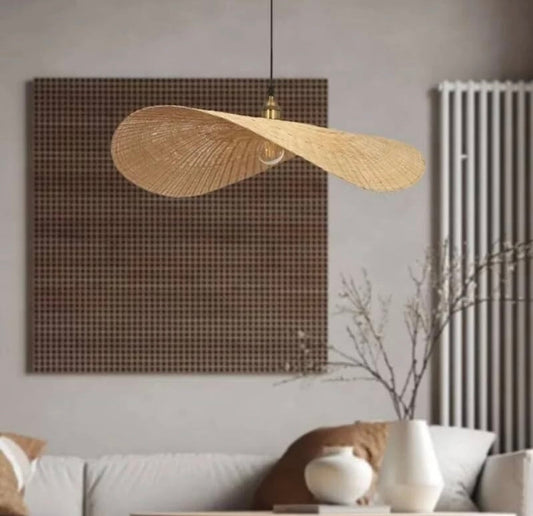 Farmhouse Rustic Rattan Woven Pendant Light | Straw Hat Modern Hanging Pendant Light