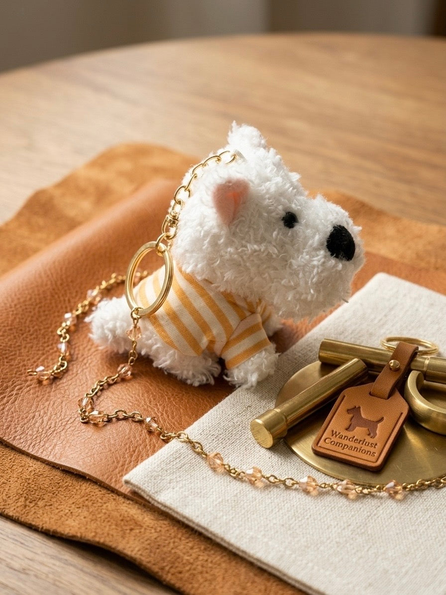 Cute White Scottish Terrier Dog Keychain/Bag Charm