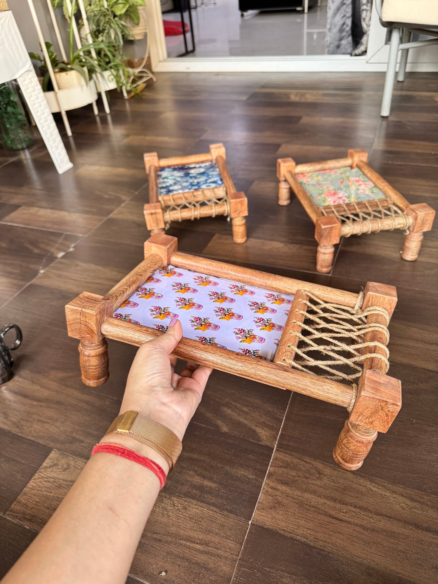 Royal Elegance Floral Print Wooden Khatiya/Cot Tray