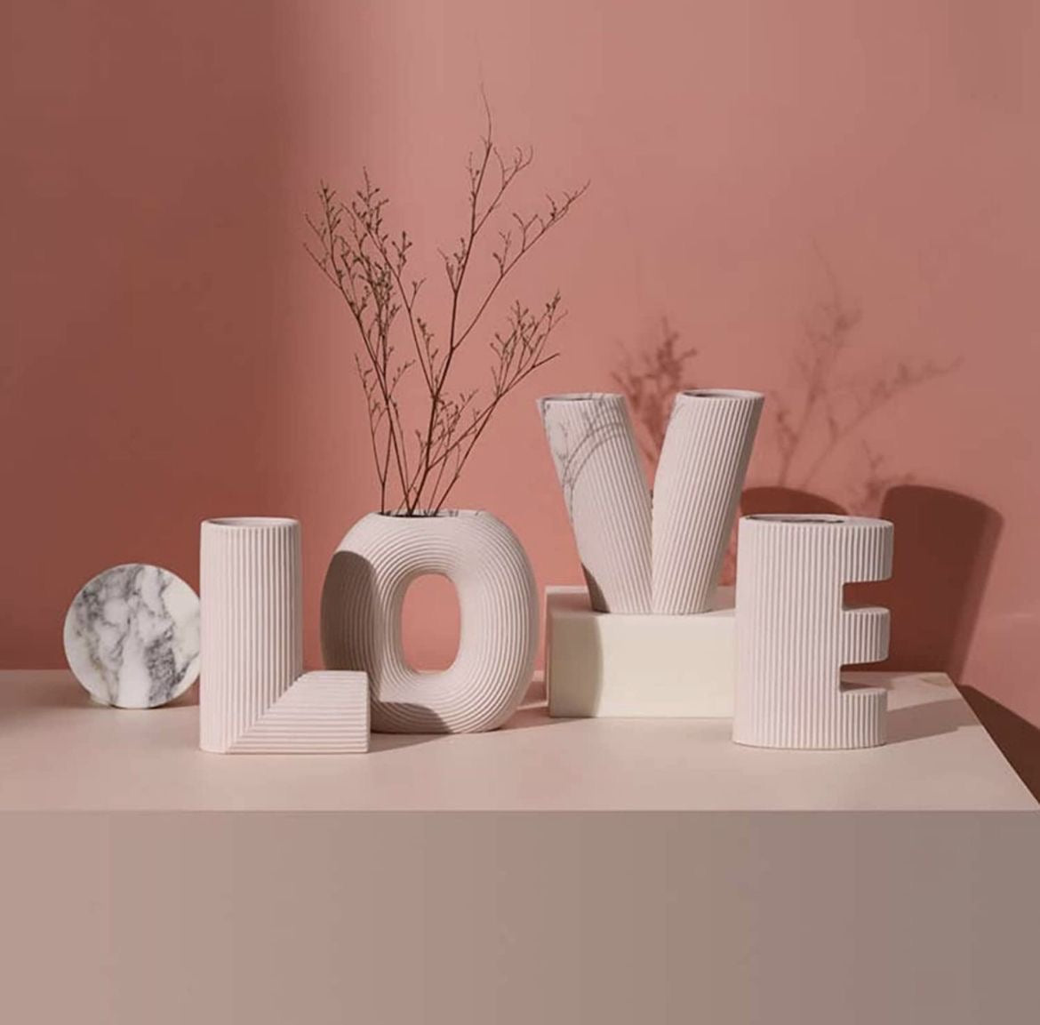 Ceramic Ribbed LOVE Letters Vases - Set of 4