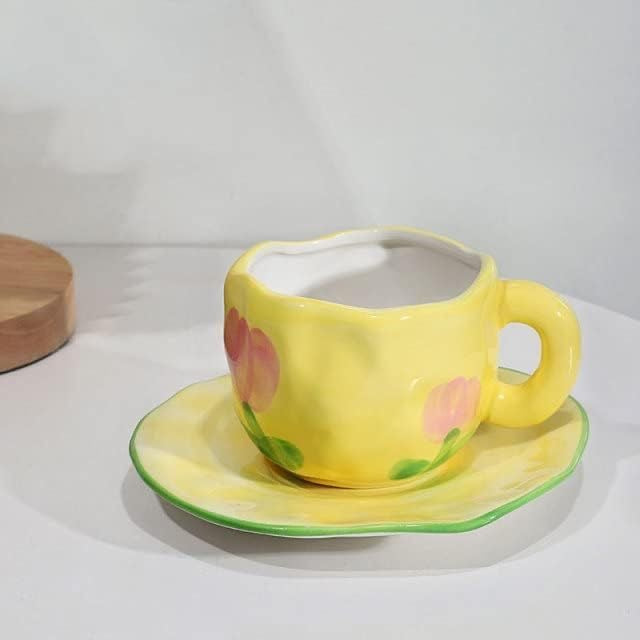 Yellow & Pink Tulip Flowers Mug & Saucer Set