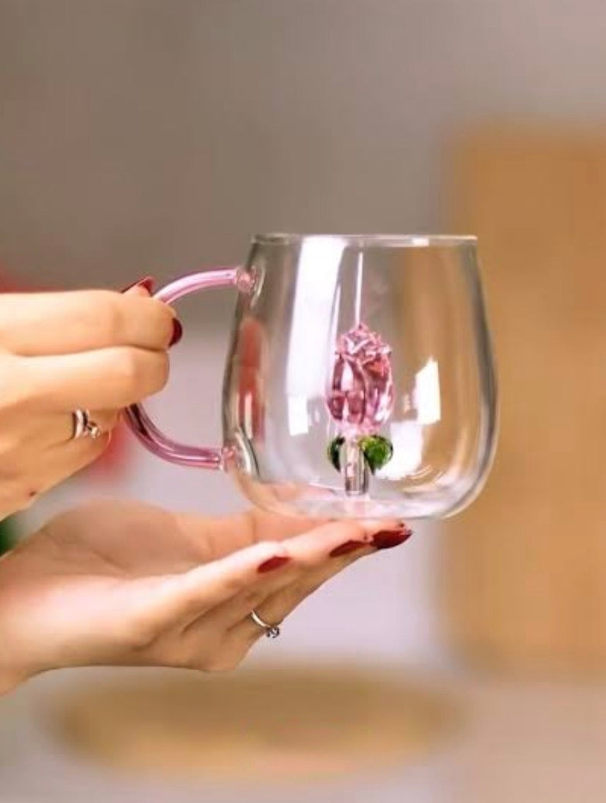 Aesthetic 3D Crystal Rose Inside Mug