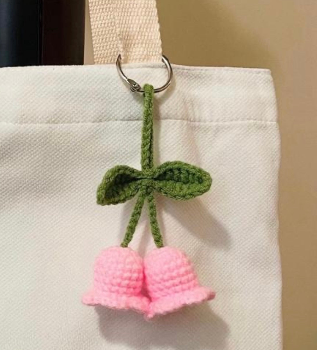 Crochet Pink Bell Flower Keychain