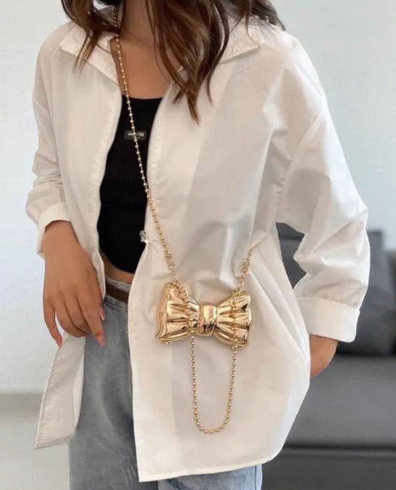 Mini Metal Bow Crossbody Bag, Mini Gold Bow Sling Bag