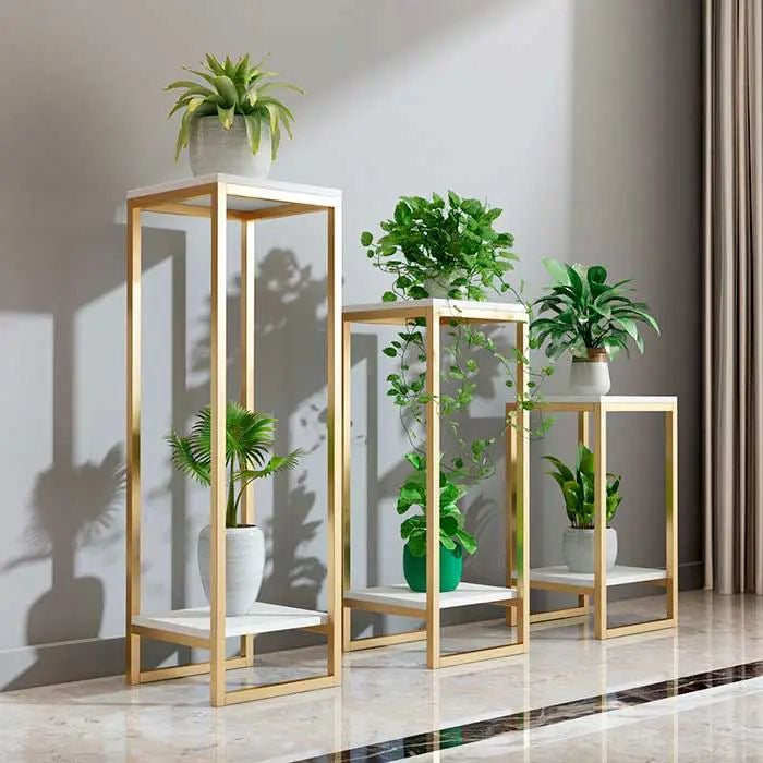 Set of 3 - Metal Floor Plant Stands (Gold)