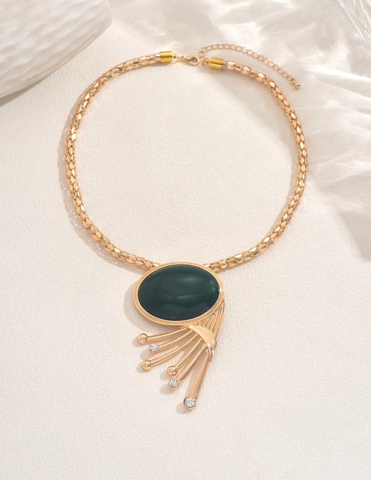 Gold Plated Emerald Stone Statement Neckpiece