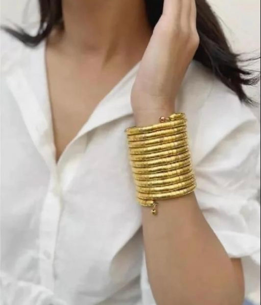 Gold Plated Cuff Spiral Bracelet Stack