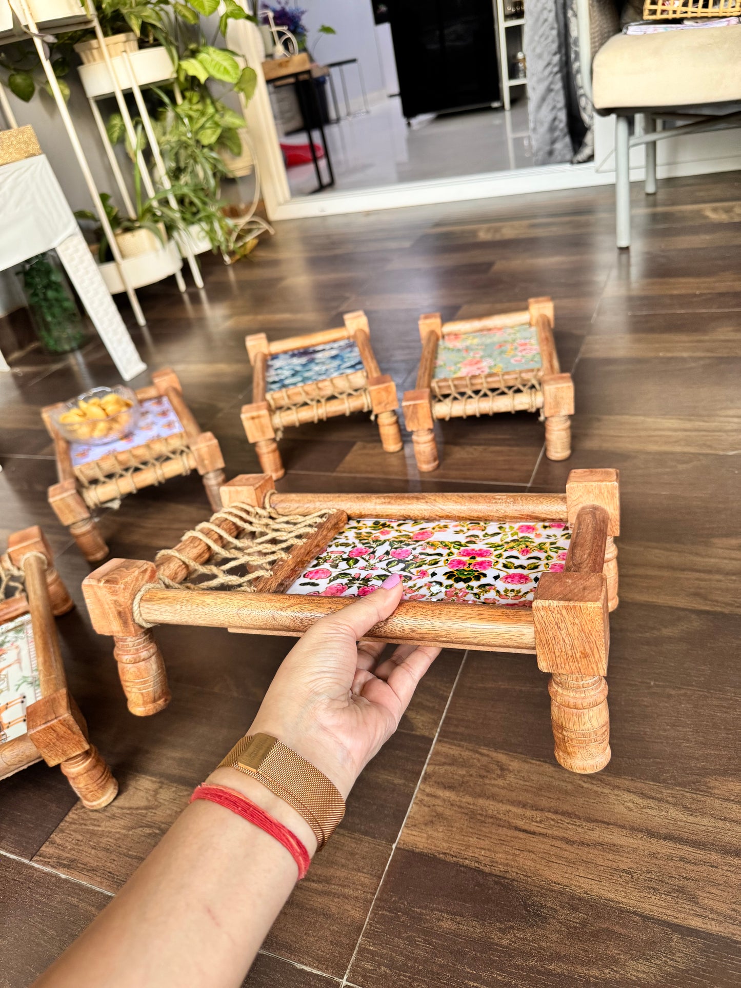 Festive Fusion Print Wooden Khatiya/Cot Tray