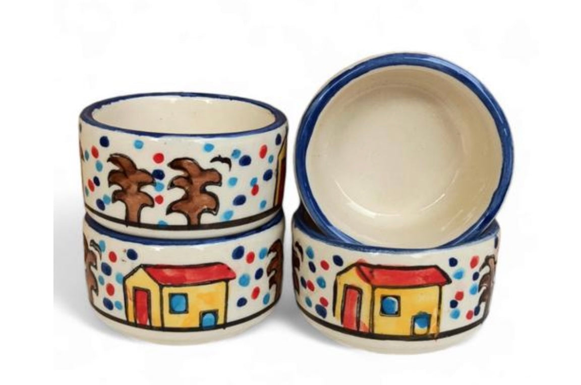 Huts Handpainted Small Dip/Chutney Bowls - Set of 4