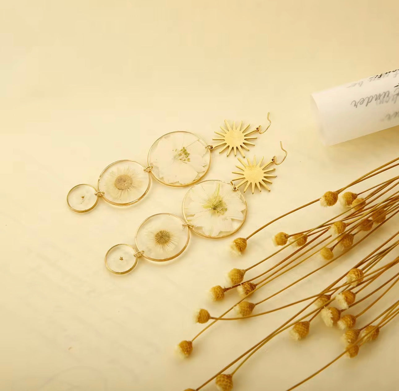 Elegant Drop Earrings with Real Pressed Dried Flowers