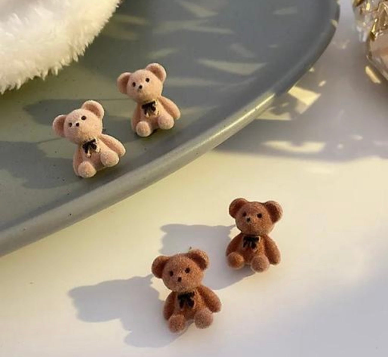 Cute Mini Bear & Bunny Plush Earrings - 2 Pairs