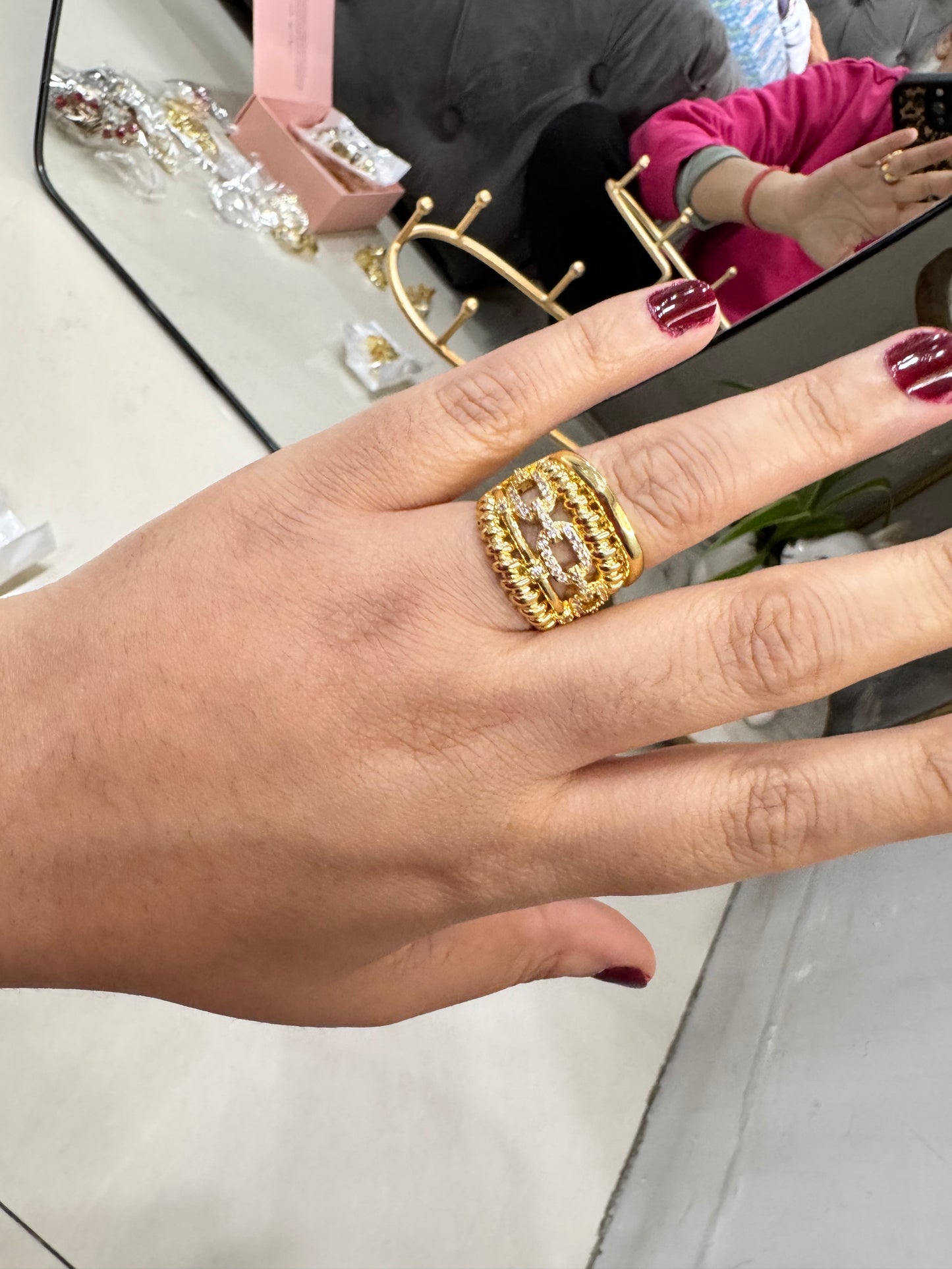 Chunky Gold Plated Layered Link Chain Ring