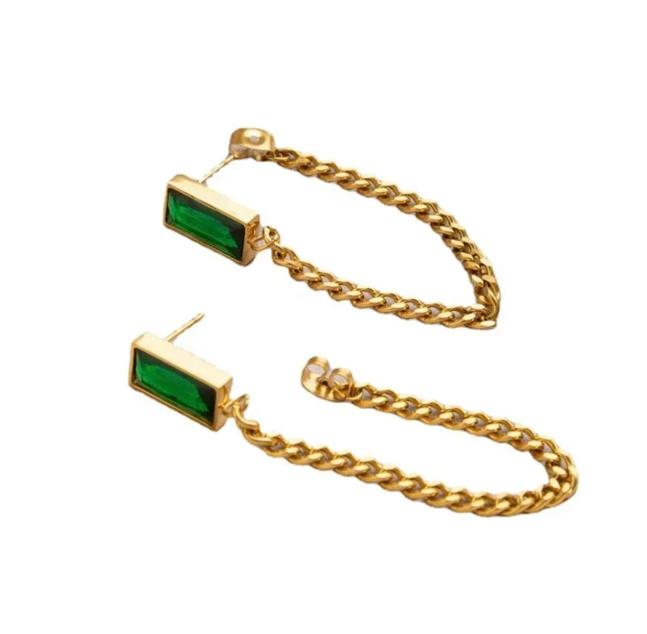 Emerald Green Chain Stud Earrings