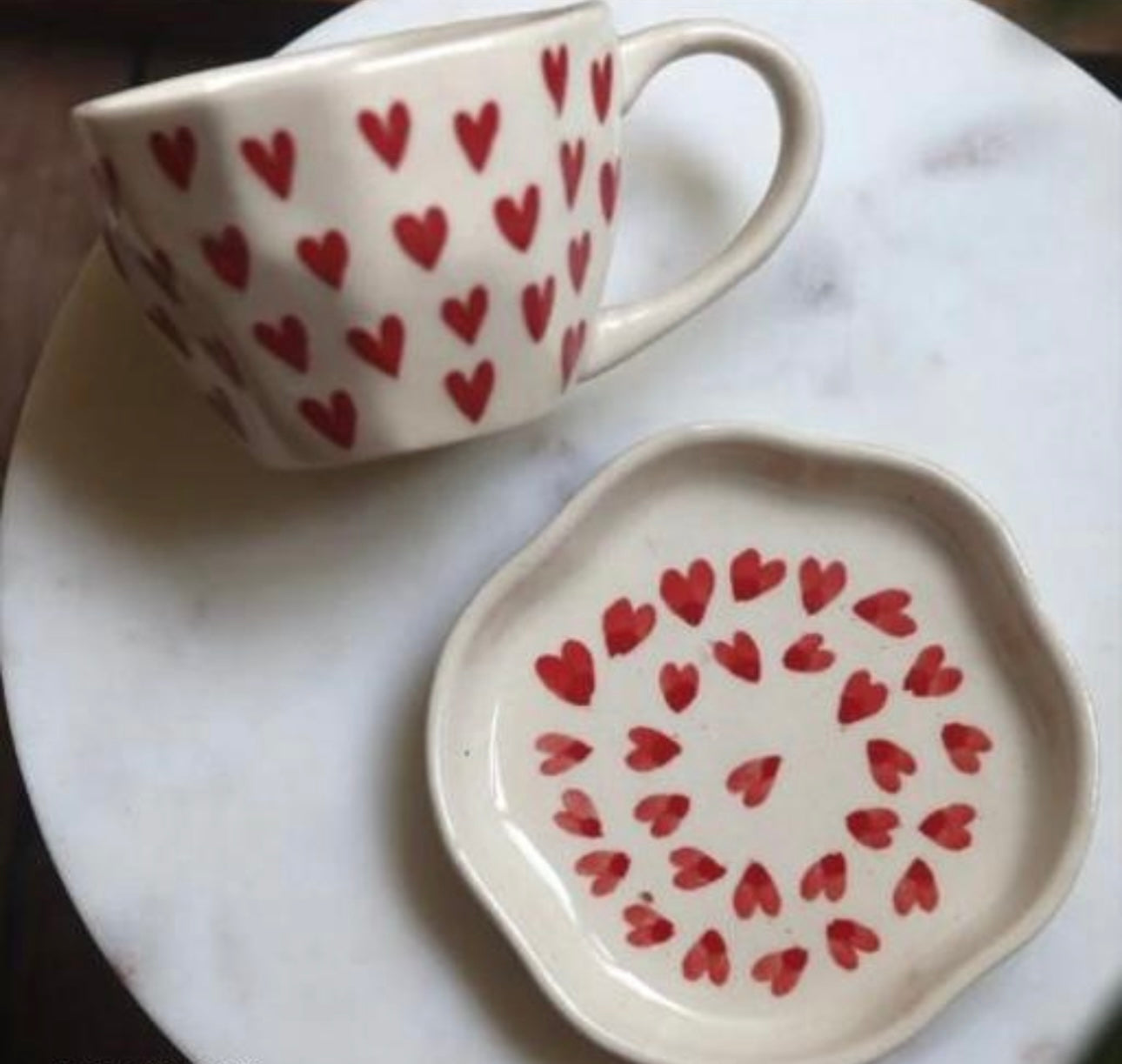 Cute Heart Print Mug & Saucer Set