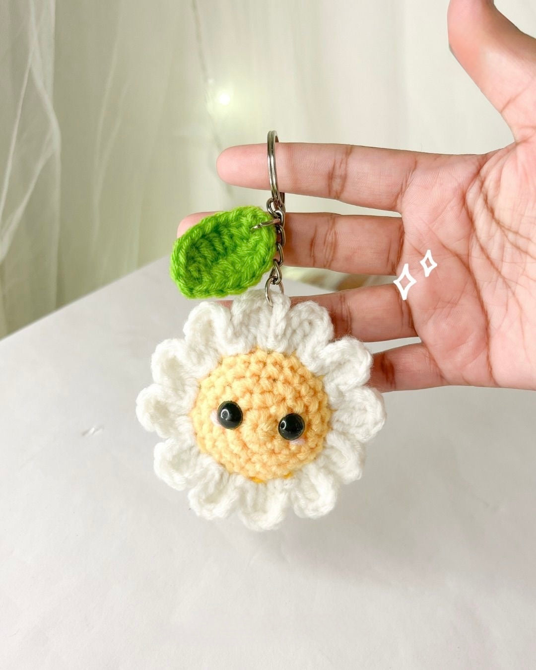 Adorable Smiling Daisy Crochet Keychain