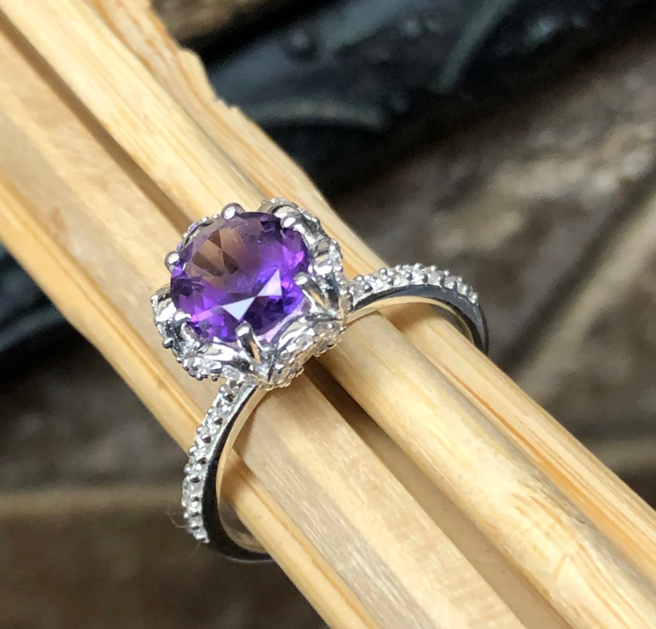 Luxury Amethyst Cut Silver Plated Faceted Ring