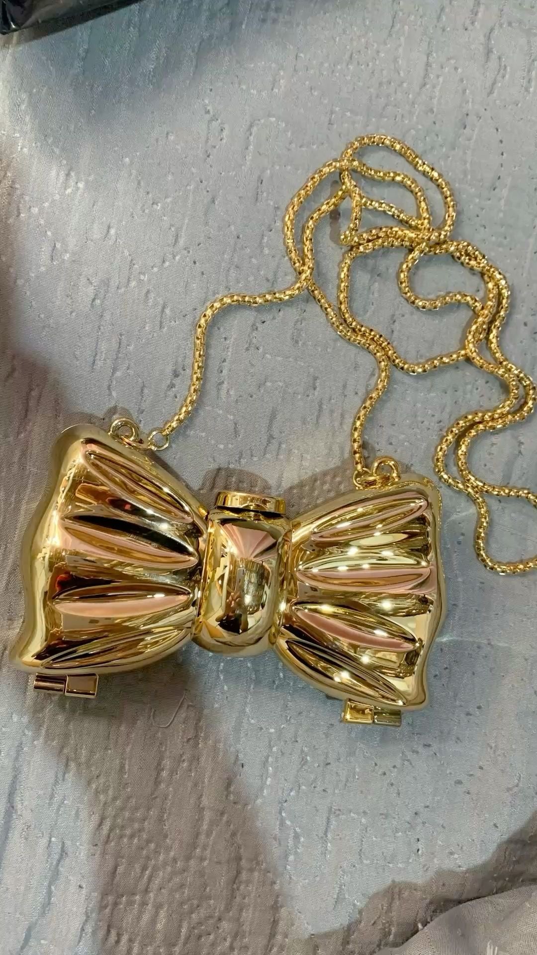 Mini Metal Bow Crossbody Bag, Mini Gold Bow Sling Bag