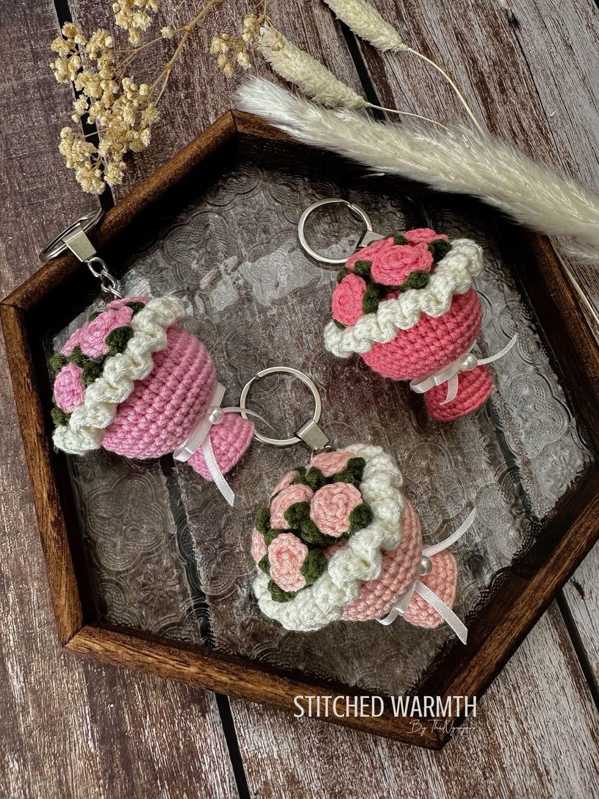 Crochet Mini Rose Bouquet Keychain