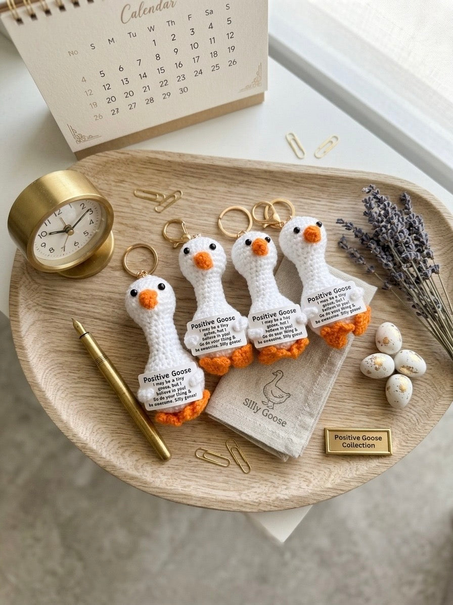Adorable Smiling Crochet Keychains with Positive Message