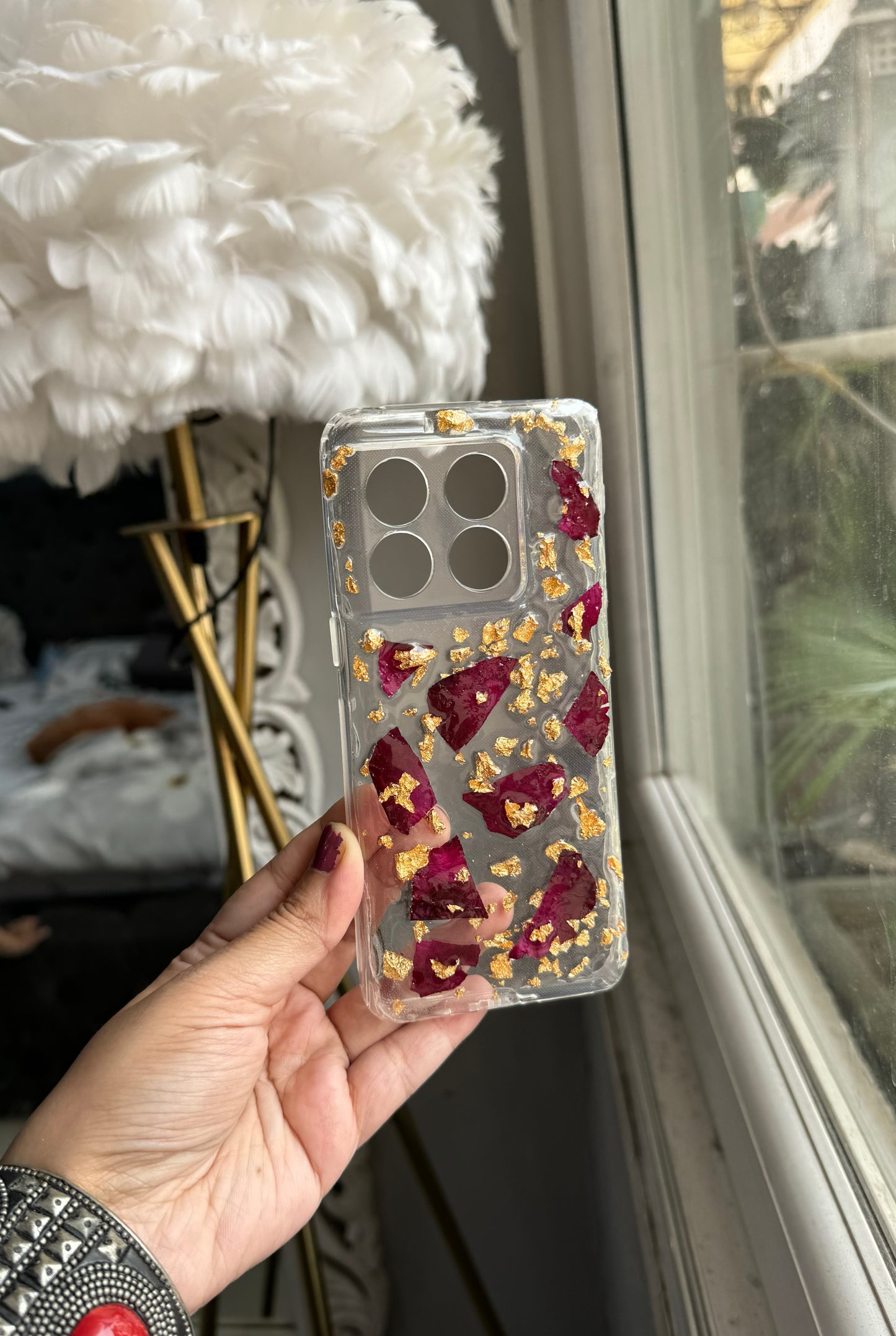 Mobile Cover with Real Rose Petals