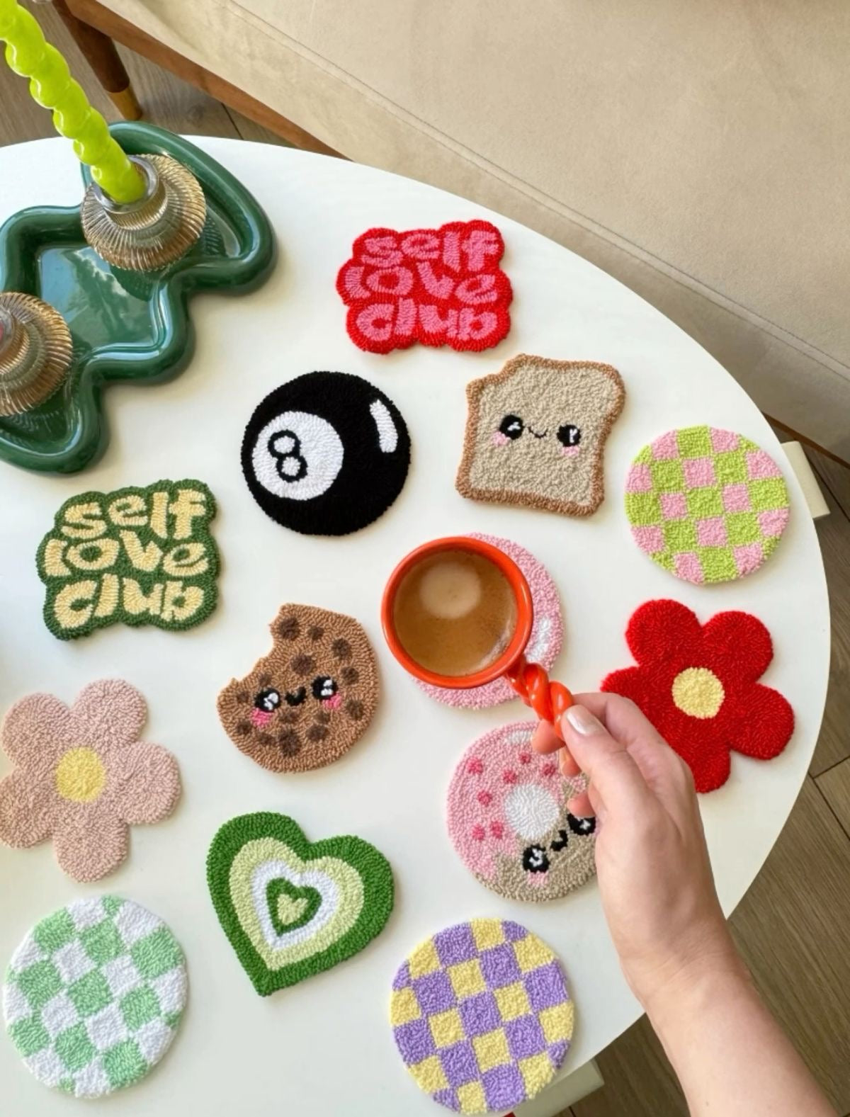 Exclusive Quirky Handmade Punch Needle Mug Rugs / Coasters