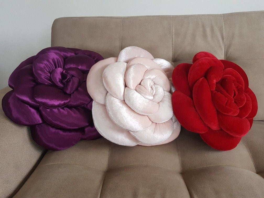 Plush Velvet Rose Pillows - Set of 2