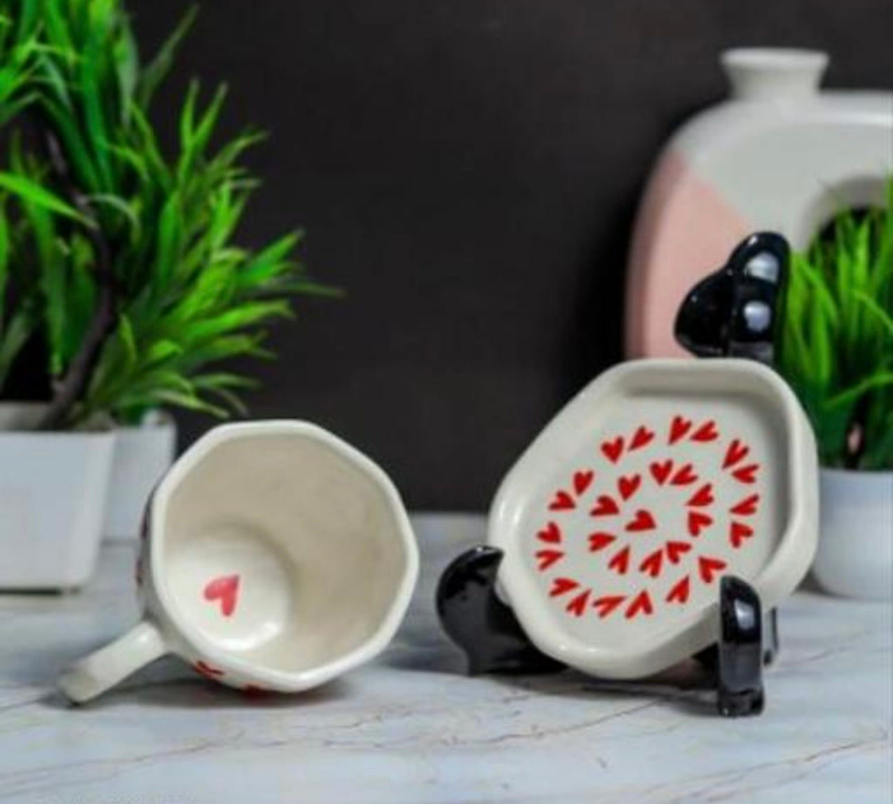 Cute Heart Print Mug & Saucer Set