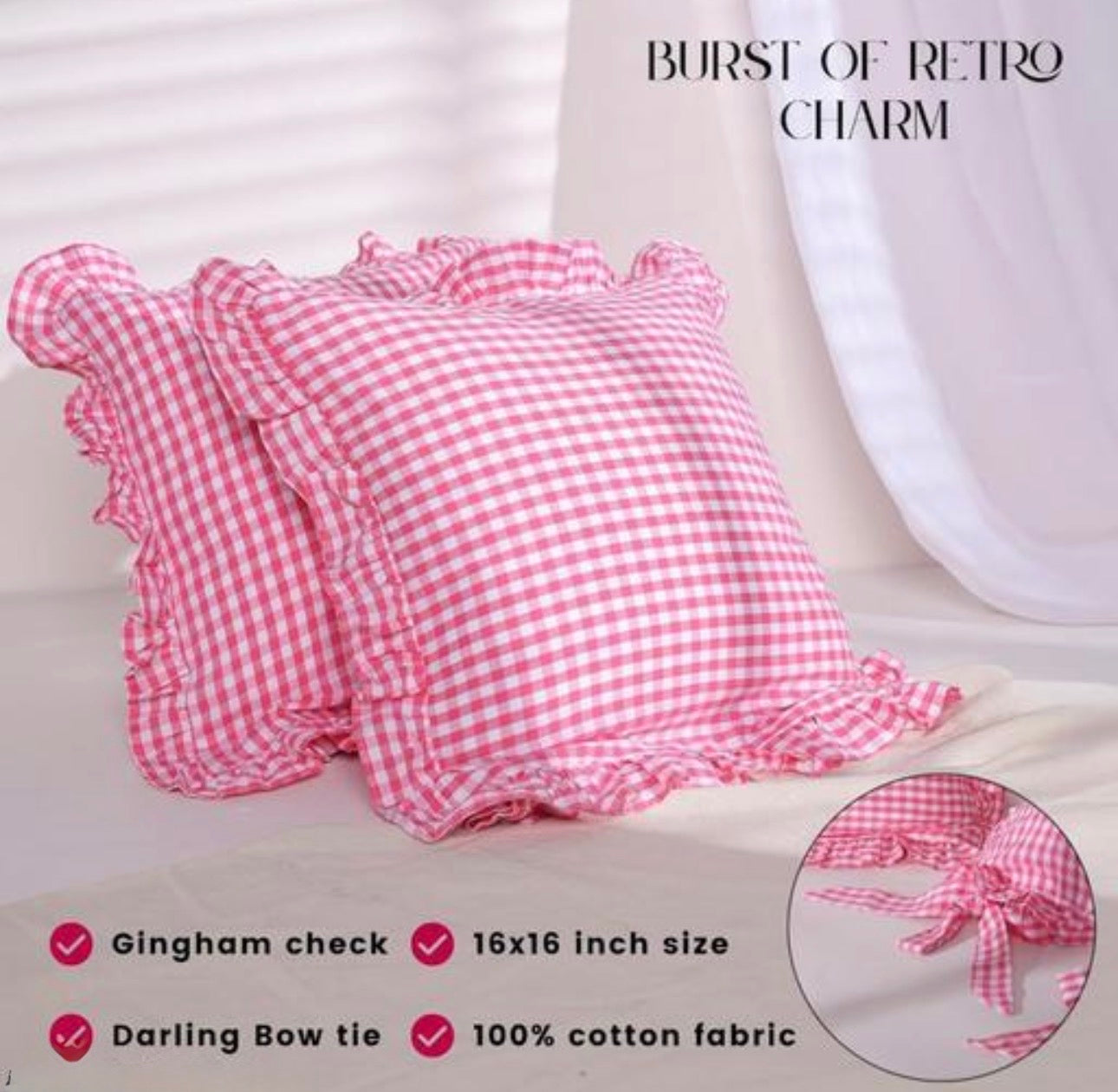 Cute Pink Plaid Ruffle Pillow Covers