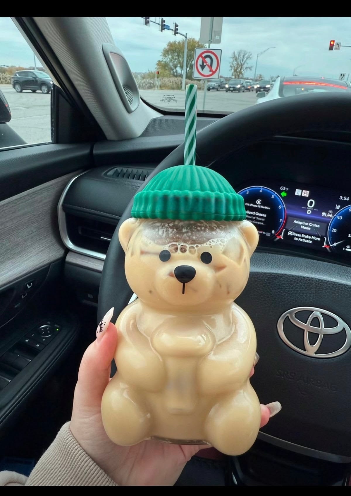 Cute Teddy Glass Tumbler with Straw & Lid