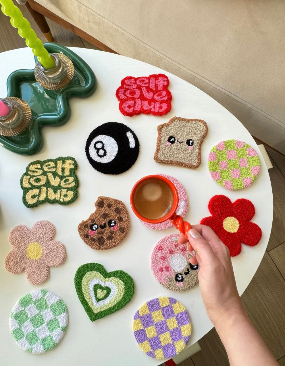 Exclusive Quirky Handmade Punch Needle Mug Rugs / Coasters