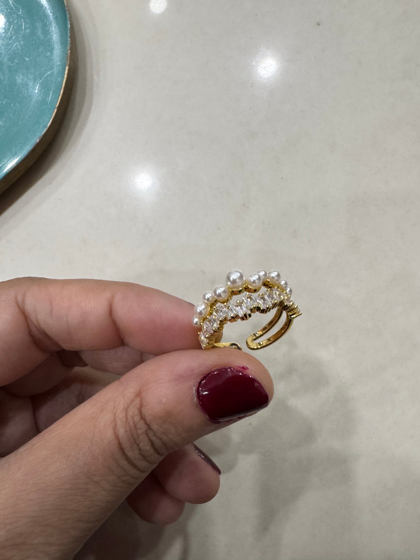 Elegant Gold Double Layered Pearl Minimalist Ring