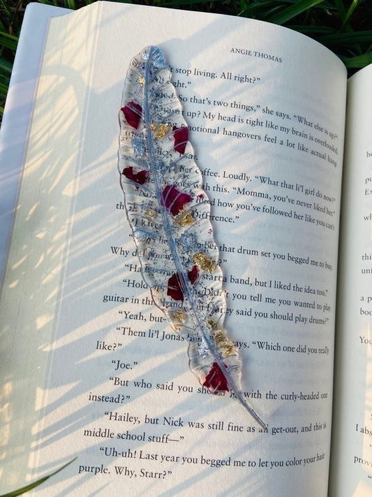 Feather Bookmarks with Real Rose Petals